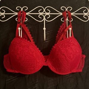 Intimissimi Red Lace Strappy Lipstick Red Lace Plunge Deep V Bra